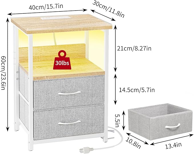 Fixwal Night Stand with Charging Station, LED Nightstand with U-S-B Ports and - Image 2