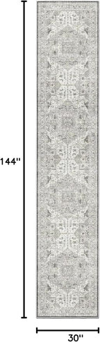 Madane Hallway Runner Rug 2'6''x12' Kitchen Runners Vintage, Ivory/Brown | - Image 2