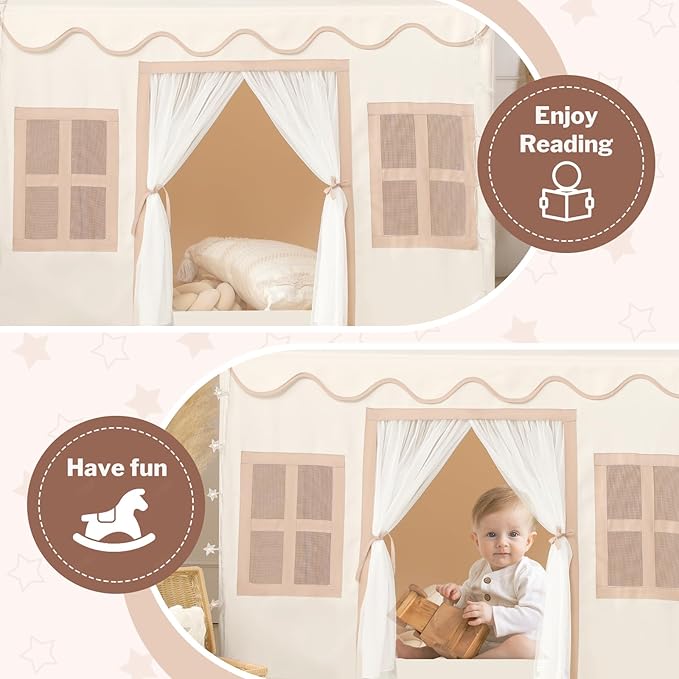 Kids Play Tent Indoor: with Mat, Tassel Garland, Star Lights - Image 6