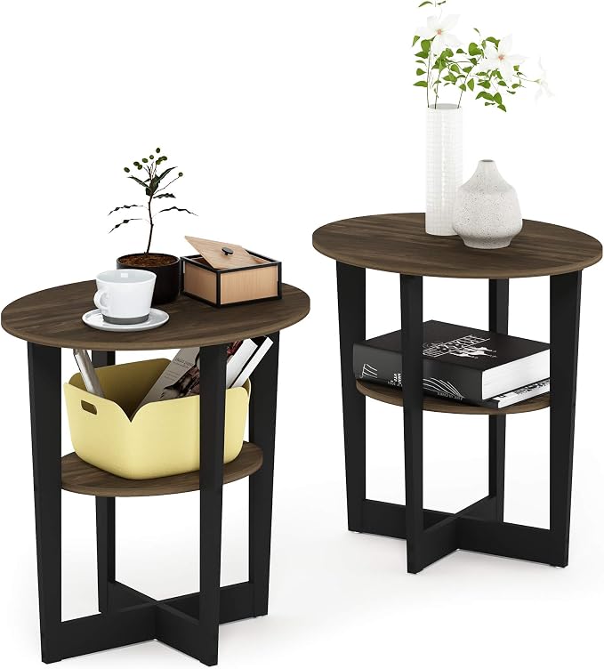 Furinno JAYA Side Table Set of 2, 2-Tier Round Modern End Table by Furinno-FitsYourSpaceFitsYourBudget