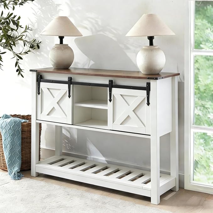 White Farmhouse Entryway Table, Rustic Hallway Table by Home