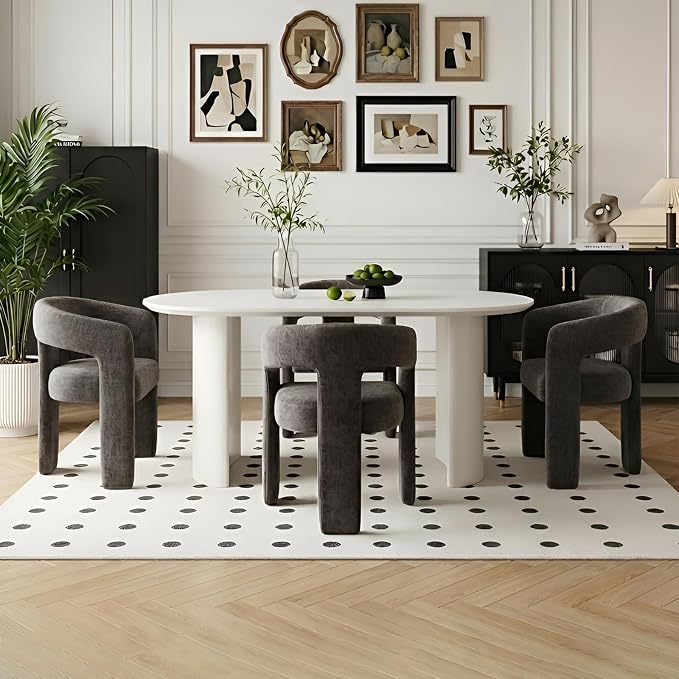 Modern Chenille Dining Chairs Set of 4, Upholstered Barrel Chairs by QUINJAY