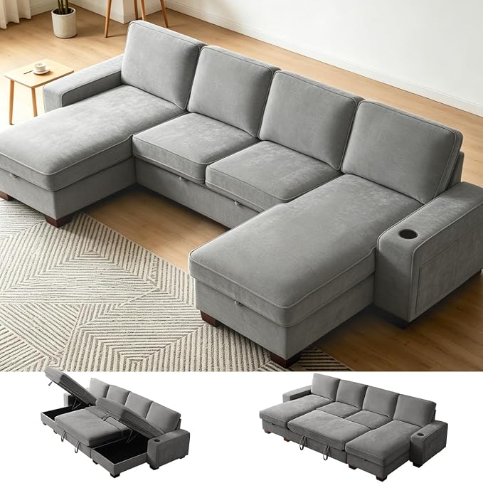 129" Convertible Sleeper Sofa Bed, L Shaped by ASHOMELI