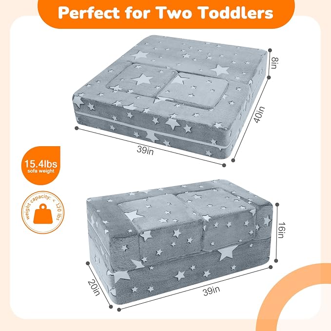 MeMoreCool Modular Kids Play Couch Sofa – Glow-in-the-Dark Star Design - Image 3
