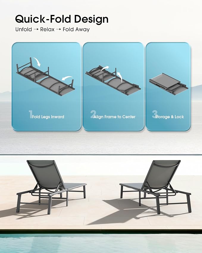 Ciokea Foldable Outdoor Lounge Chair Set of 4 - Image 6