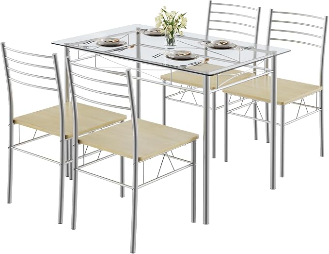 VECELO Dining Table Set for 4, 5-Piece Glass Kitchen Table - Image 7