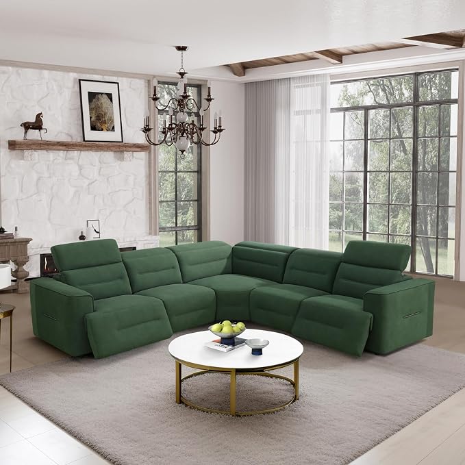 Power Recliner Sectional Sofa, L-Shaped Living Room Furniture Set, Flannel - Image 7