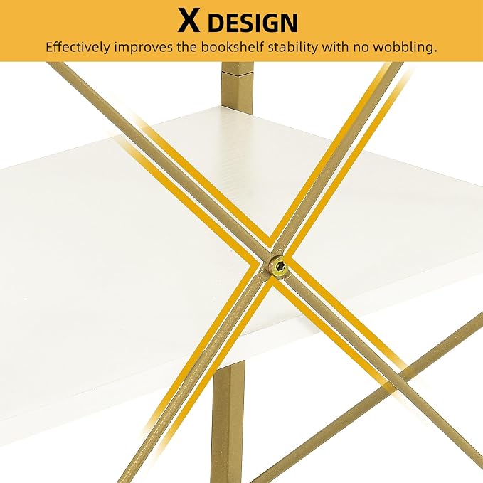 DWVO Gold Bookshelf, Modren 5 Tier Bookcase, Storage Shelves Organizer Standing - Image 4