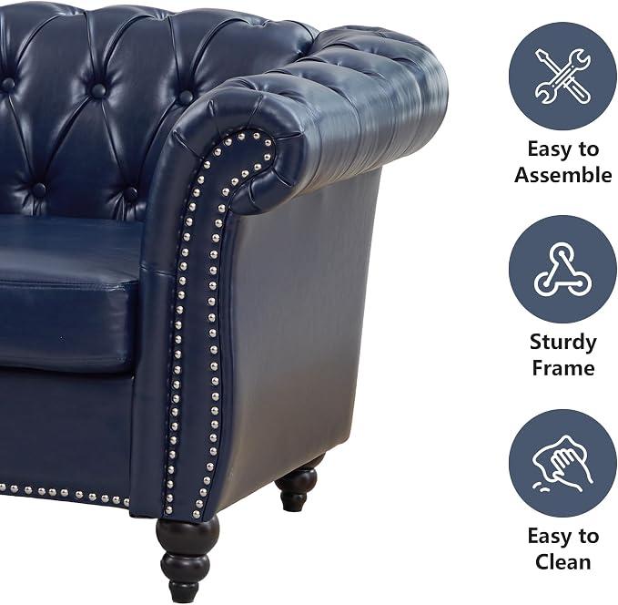 Mid-Century 3 Seater Sofa, Faux Leather Couch - Image 4