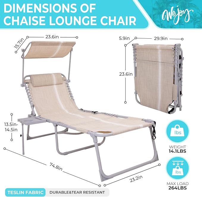 #WEJOY Tanning Chair with Face Hole & Canopy & Side Table, 5 Positions - Image 3