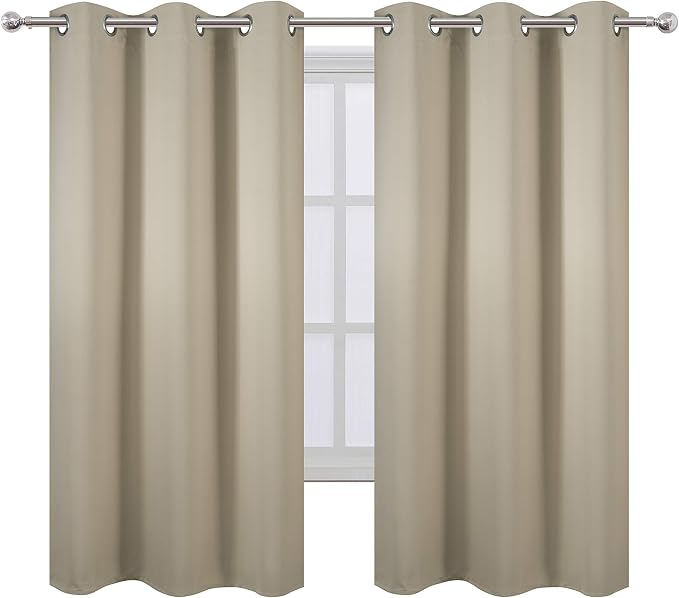 Beige Blackout Curtains 34 x 63 Inch Length/Set of 2 Curtain Panels/Thermal - Image 2