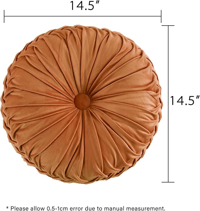 HIG Set of 2 Rust Velvet Decorative Round Pleated Throw Pillows | Vintage Floor - Image 2