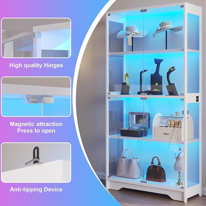 knoworld Display Cabinet with Glass Doors, 4-Tier Glass Display Case with 15mm - Image 6