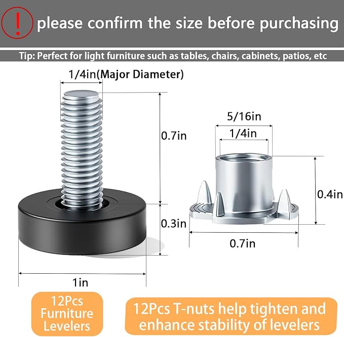1/4" Thread Leveling Feet, Threaded Screw-in Table Feet - Image 2