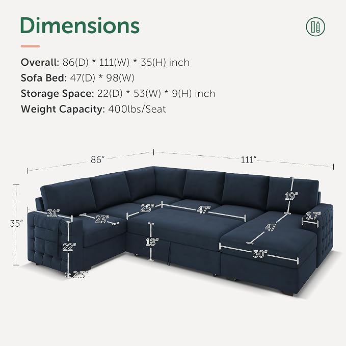 HONBAY Sleeper Sectional Couch - Image 2