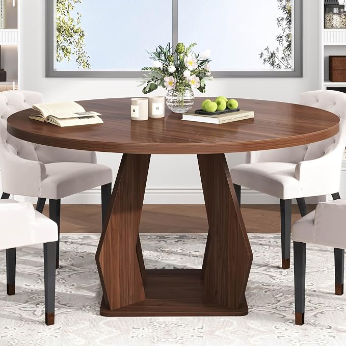 IBF Walnut Round Dining Table, Modern Wood Dinner Tables, Round Kitchen Table - Image 3