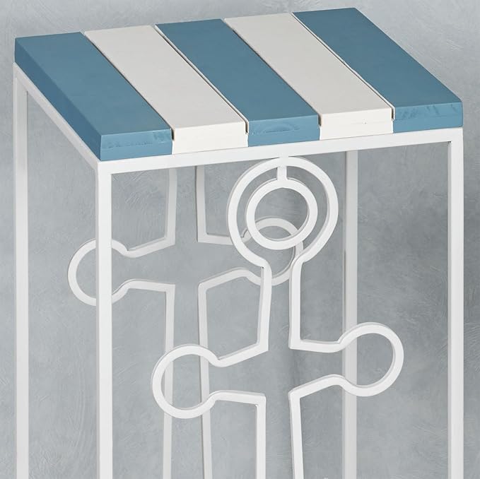 Nautical Anchor Slat Wood and Metal Nesting Table Set of 2, 27 and 30 Inches - Image 4