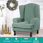 Turquoize Wingback Chair Covers 2 Piece Wing Chair Slipcover Stretch Slipcovers - Image 2