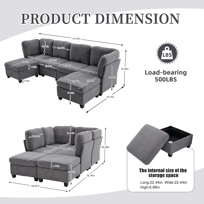 113" Modular Sectional Sofa Couch - Image 3