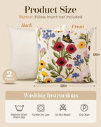 Embroidered Throw Pillow Covers 18x18 Inch, Retro Flower | Decorative Pillow - Image 4