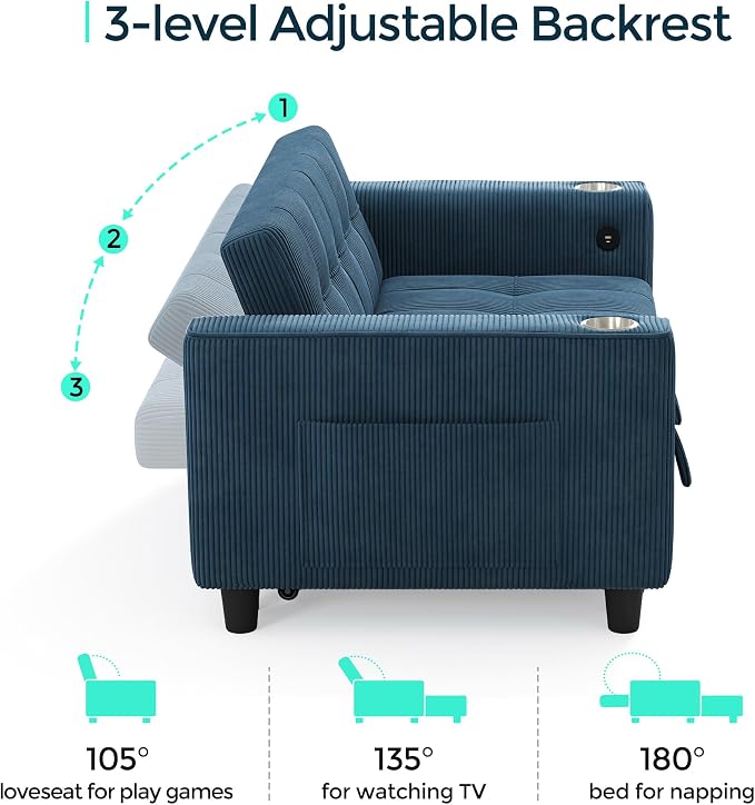 LINSY Sleeper Sofa Bed, Small 3 in 1 Convertible Loveseat Sleeper Couch - Image 5