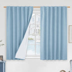 45 Inch Stone Blue 100% Blackout Linen Window Curtains by LAMIT