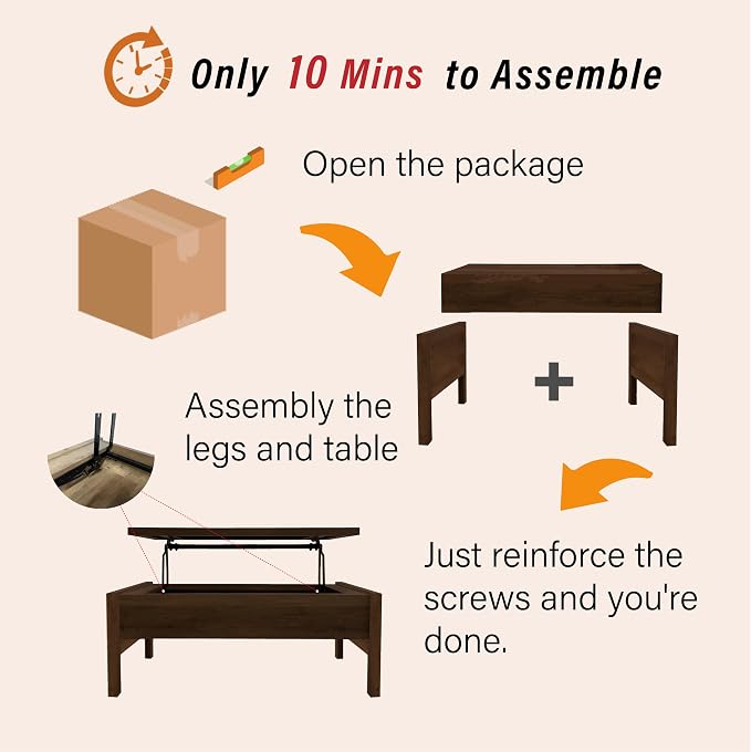 Lift Top Coffee Table with Hidden Compartment, Storage Coffee Table with Lift - Image 5