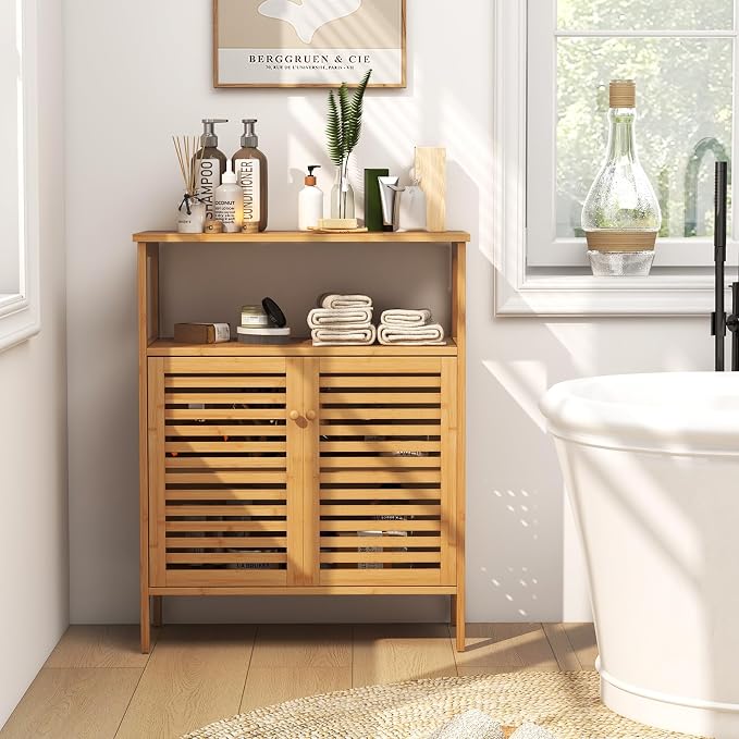 Tangkula Bamboo Floor Cabinet, Bathroom Storage Cabinet - Image 2
