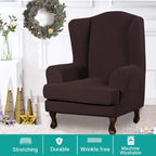 Turquoize Wingback Chair Covers 2 Piece Wing Chair Slipcover Stretch Slipcovers - Image 2
