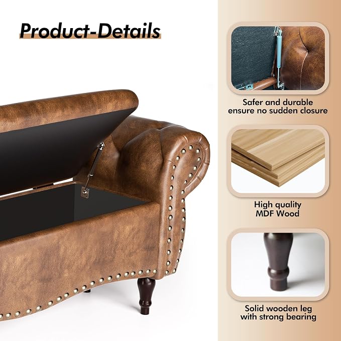 ZZW Storage Ottoman Bench, Tufted Bed Benches - Image 5
