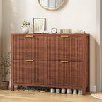 YOMILUVE Shoe Cabinet Storage for Entryway, Fluted Walnut Shoe Cabinet by YomiluveDesign