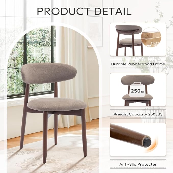 COLAMY Wooden Dining Chairs Set of 6, Modern Fabric Upholstered Kitchen Side - Image 6