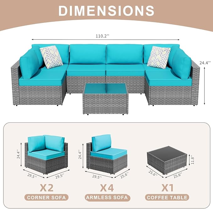 JAMFLY 7-Piece Outdoor Patio Furniture Set, Modular PE Rattan Sectional Sofa - Image 2