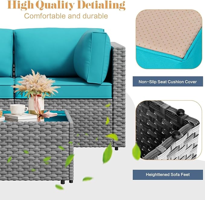 JAMFLY 5-Piece Patio Furniture Set, All-Weather Wicker Outdoor Sectional Sofa - Image 5