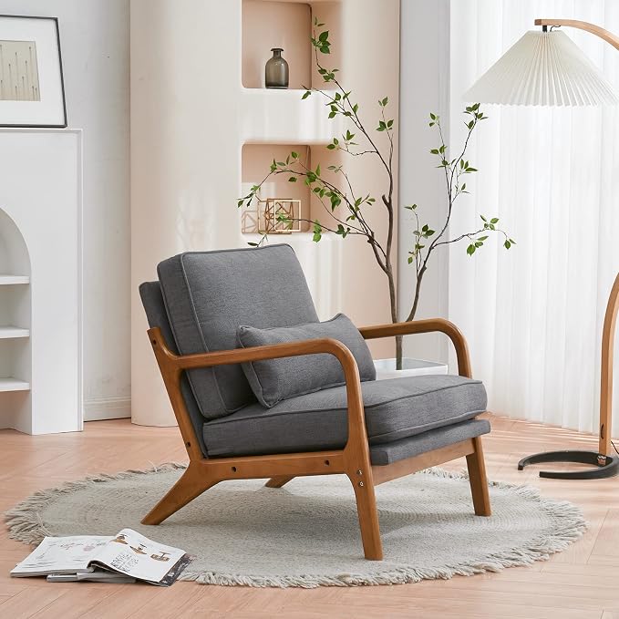 Bonnlo Linen Dark Grey Accent Chairs Set of 2, Upholstered Mid Century Modern - Image 8