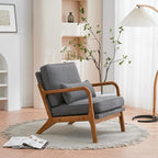 Bonnlo Linen Dark Grey Mid Century Modern Accent Chair, Soild Wood Padding - Image 6