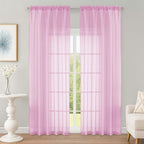 Pink Sheer Curtain 90 Inches Long 2 Panels Set, Solid Filmy Drapes by OWENIE