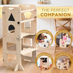 Woodure 3-in-1 Toddler Kitchen Step Stool, Foldable Learning Standing Tower - Image 6