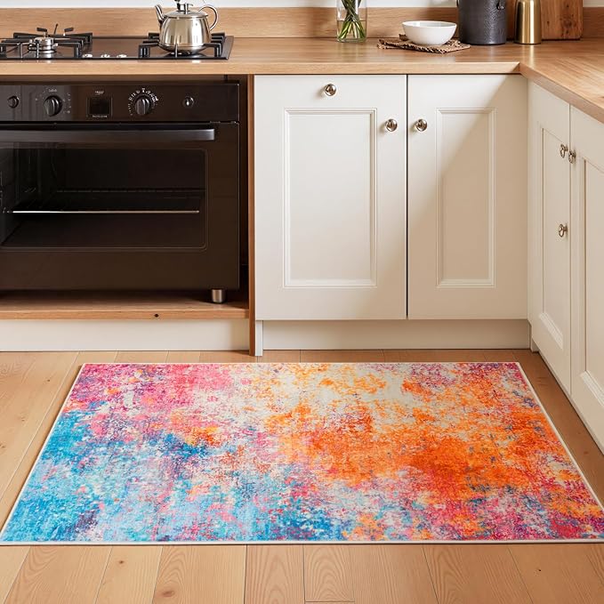 Rugflix 3x5 Entrance Rugs, Washable Colorful Rainbow Entry Small Rug | Machine - Image 2