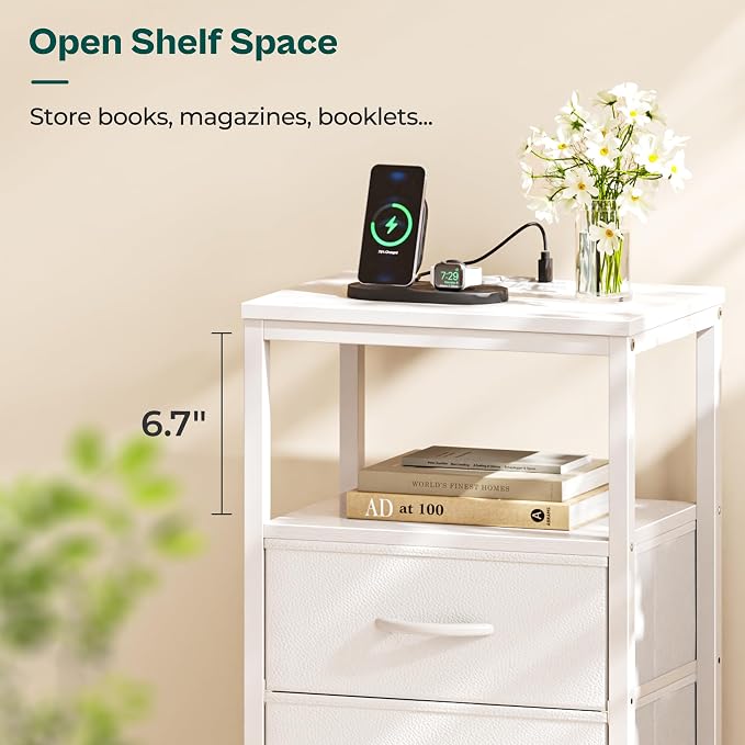 Huuger Night Stand with Charging Station, Bedside Table, Tall Nightstand with - Image 9