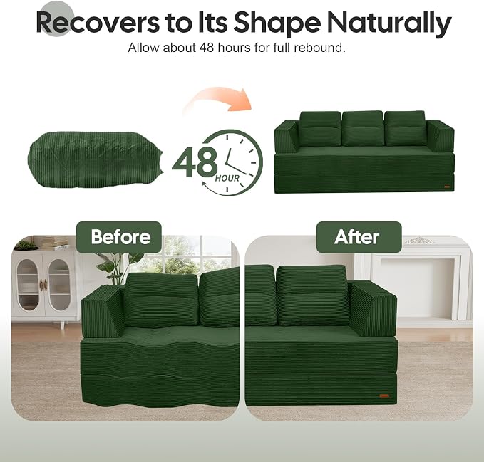 COMAX Futon Sofa Bed Queen, 4 in 1 Folding Boneless Sleeper Corduroy Couch - Image 7