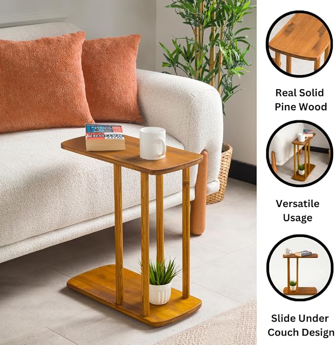C-Shaped Solid Wood End Table, Side Table - Image 4
