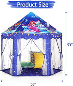 Monobeach Mermaid Princess Tent Girls Blue Large Playhouse Kids Castle Play Tent - Image 7