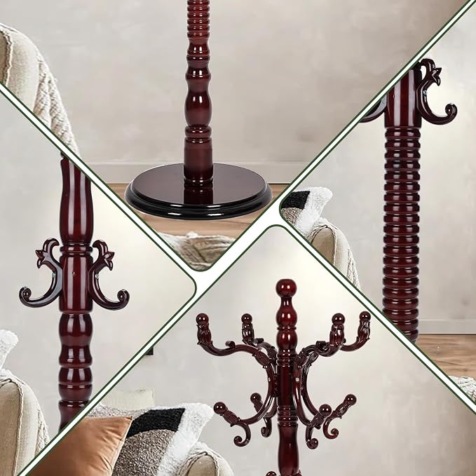 73" Wooden Coat Rack Stand, Coat Racks Freestanding - Image 4