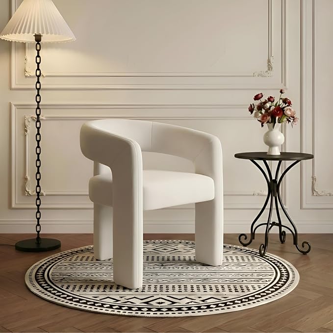 Modern Chenille Barrel Dining Chair Upholstered Fabric Dining Room Chair by QUINJAY