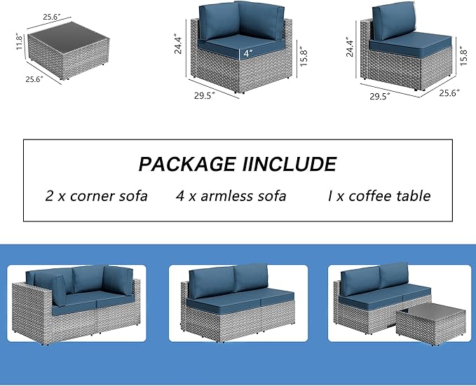 Shintenchi 7 Pieces Outdoor Patio Furniture Sets, Patio Sectional Sofa Couch - Image 3