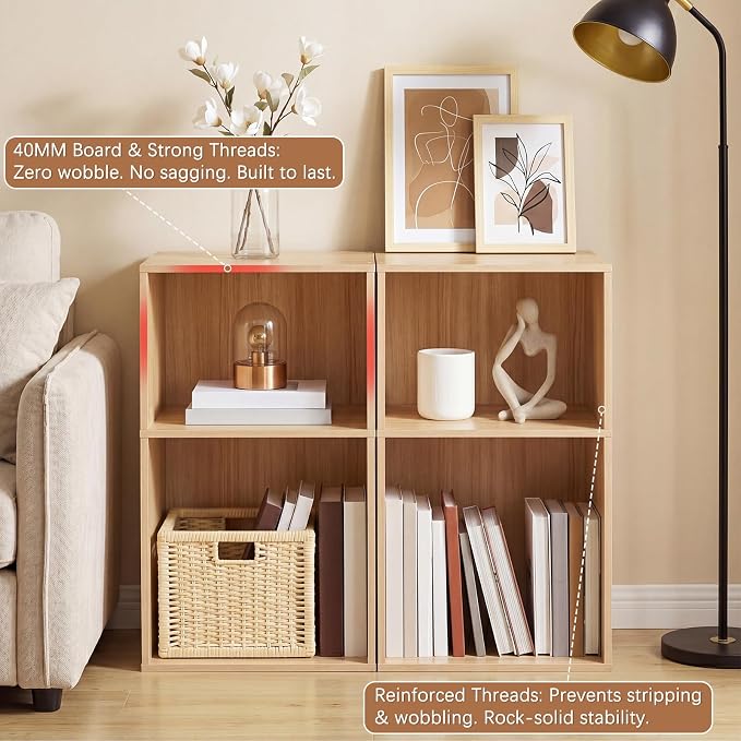 YAHARBO 2 Cube Bookshelf, Natural Record Player Stand - Image 5