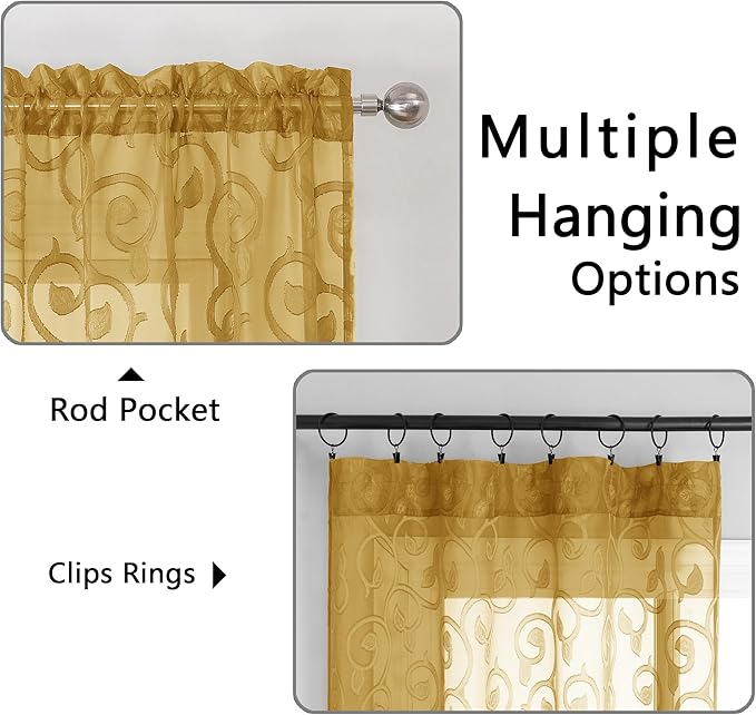 Furman Semi Sheer Curtains 72 Inch Length 2 Panels Set, Jacquard Pattern Rod - Image 4
