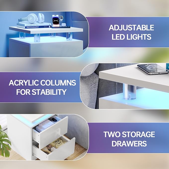 3-Piece Modern Living Room Table Set, Includes LED Coffee Table and End Tables - Image 9