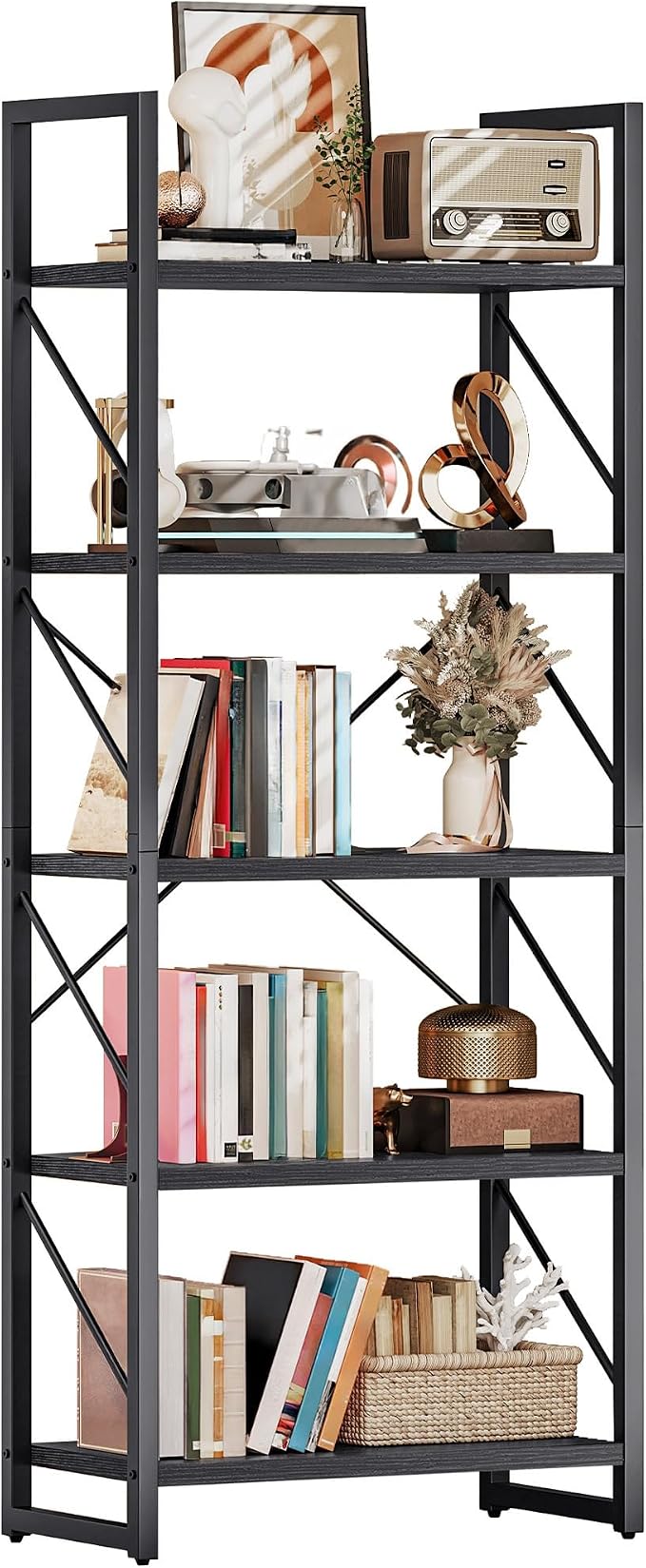 DWVO 5 Tier Bookshelf, Modern Book Shelf Storage Rack Shelves by DWVO